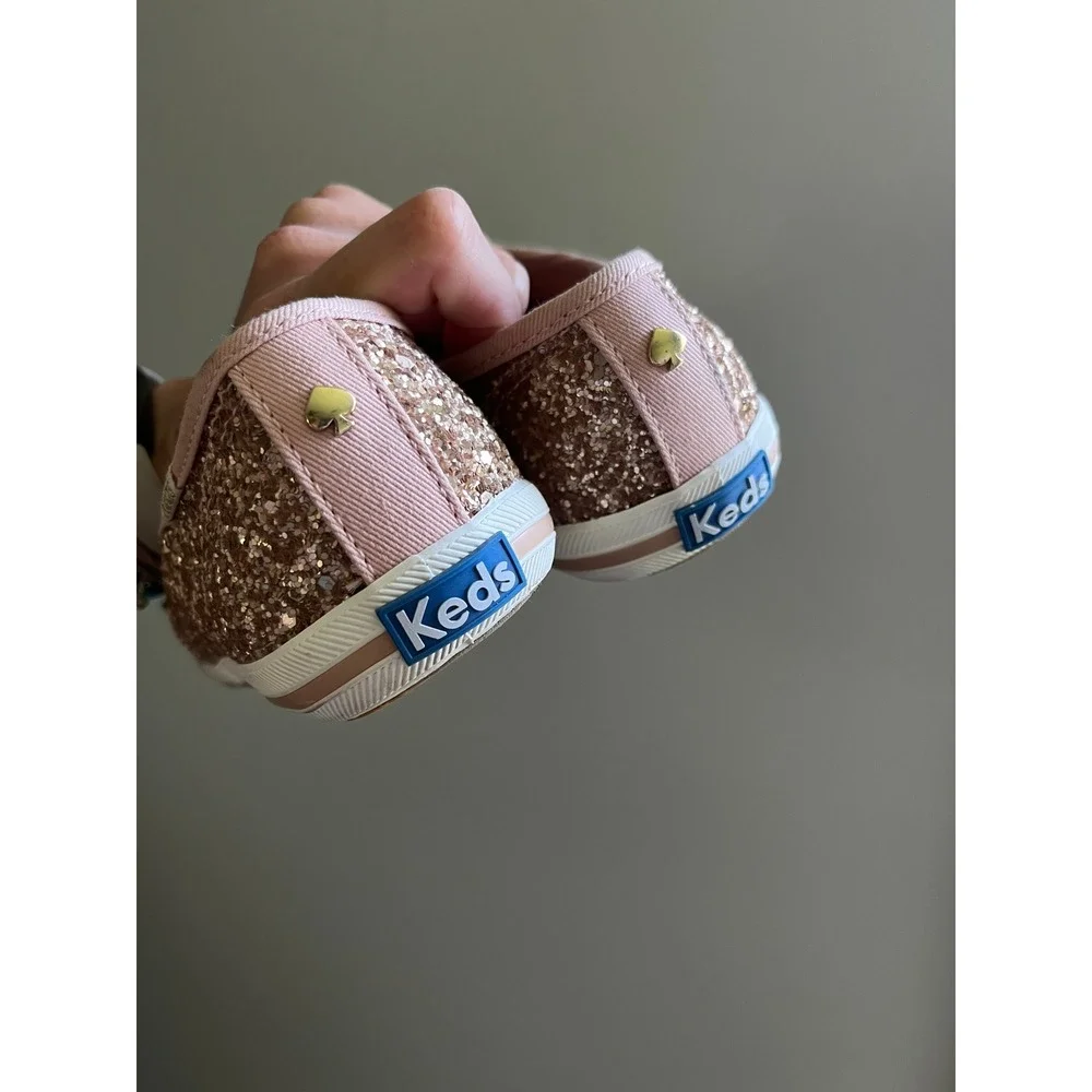 Keds Kate Spade Rose Gold Glitter Champion Sneakers Pink 6.5 Bridal Glam Preppy
